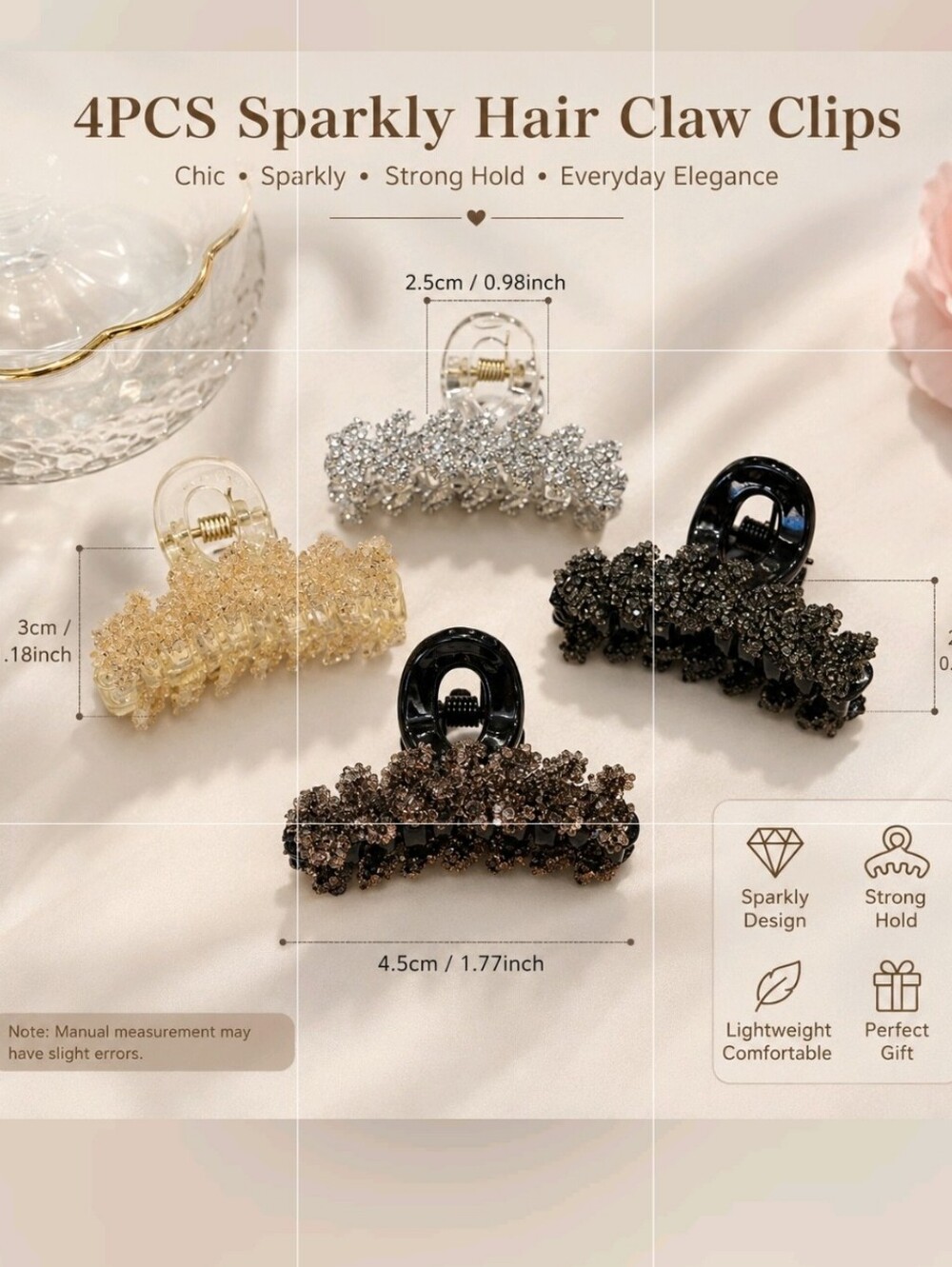 Sparkly Rhinestone Mini Hair Claw Clips – Set of 4 – Brand New